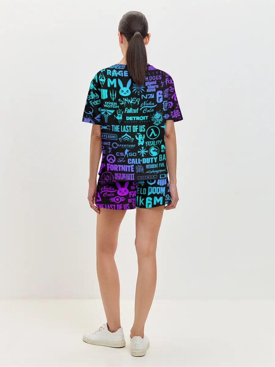 Женская пижама с шортами / ЛОГОТИПЫ ИГР НЕОН / NEON GAMES LOGO