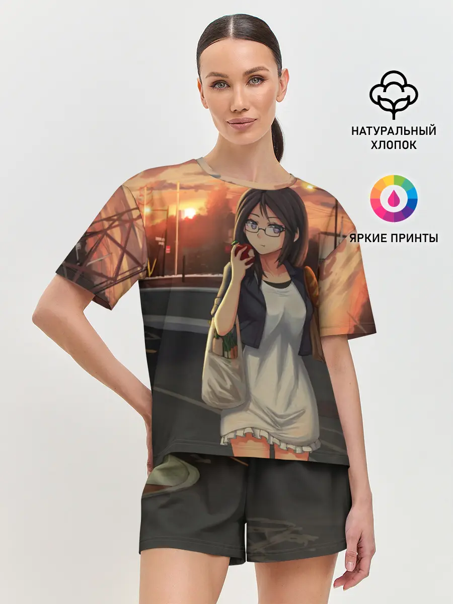 Женская пижама с шортами / Девочка с продуктами