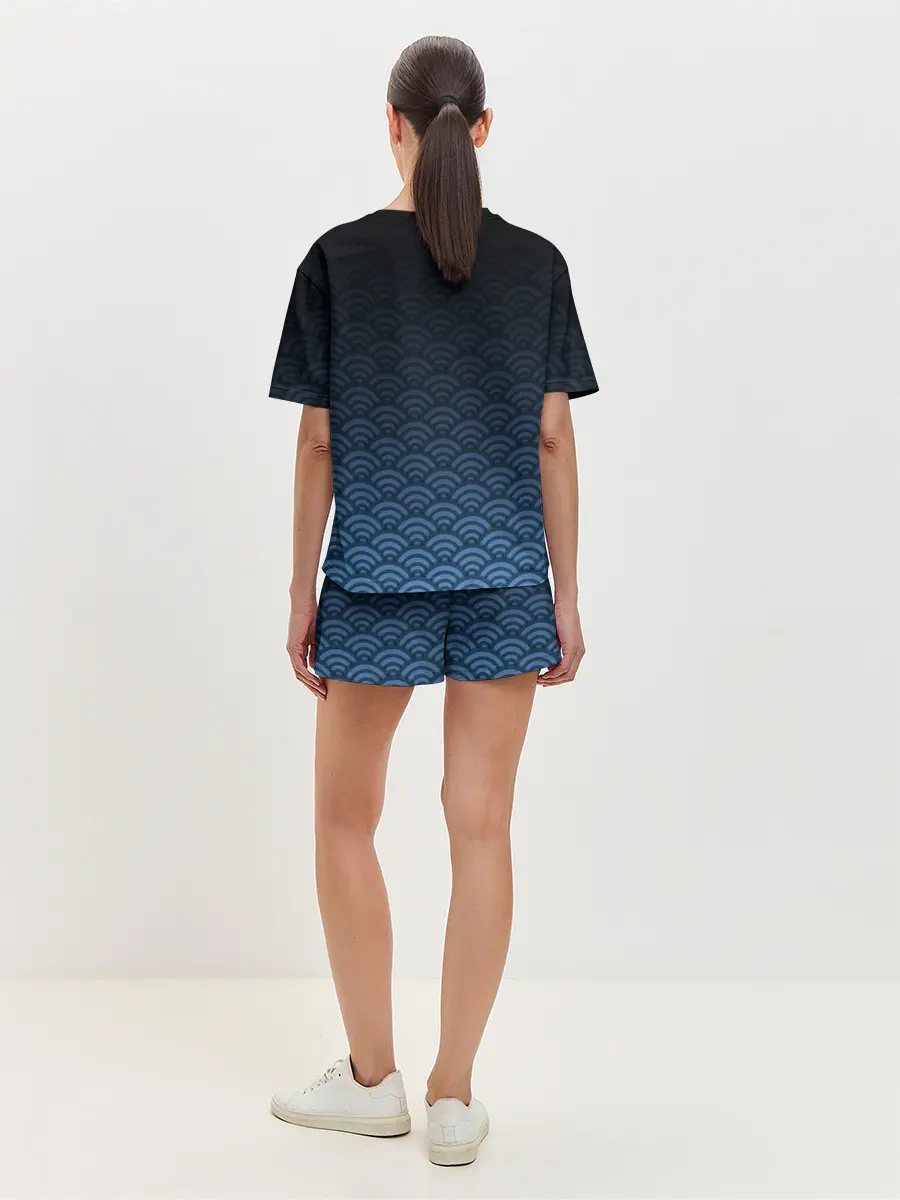 Женская пижама с шортами / Узор круги темный синий