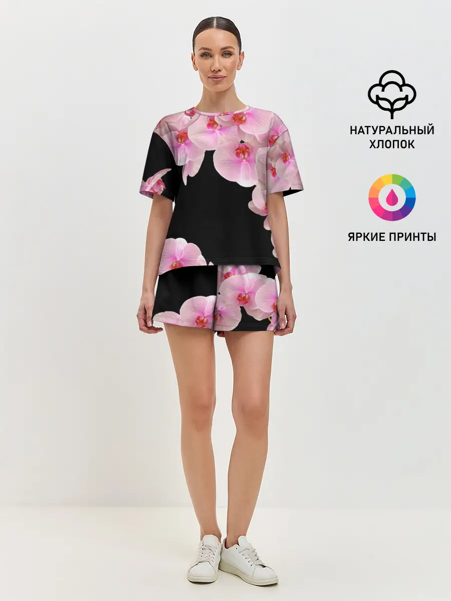 Женская пижама с шортами / Орхидеи в ночи