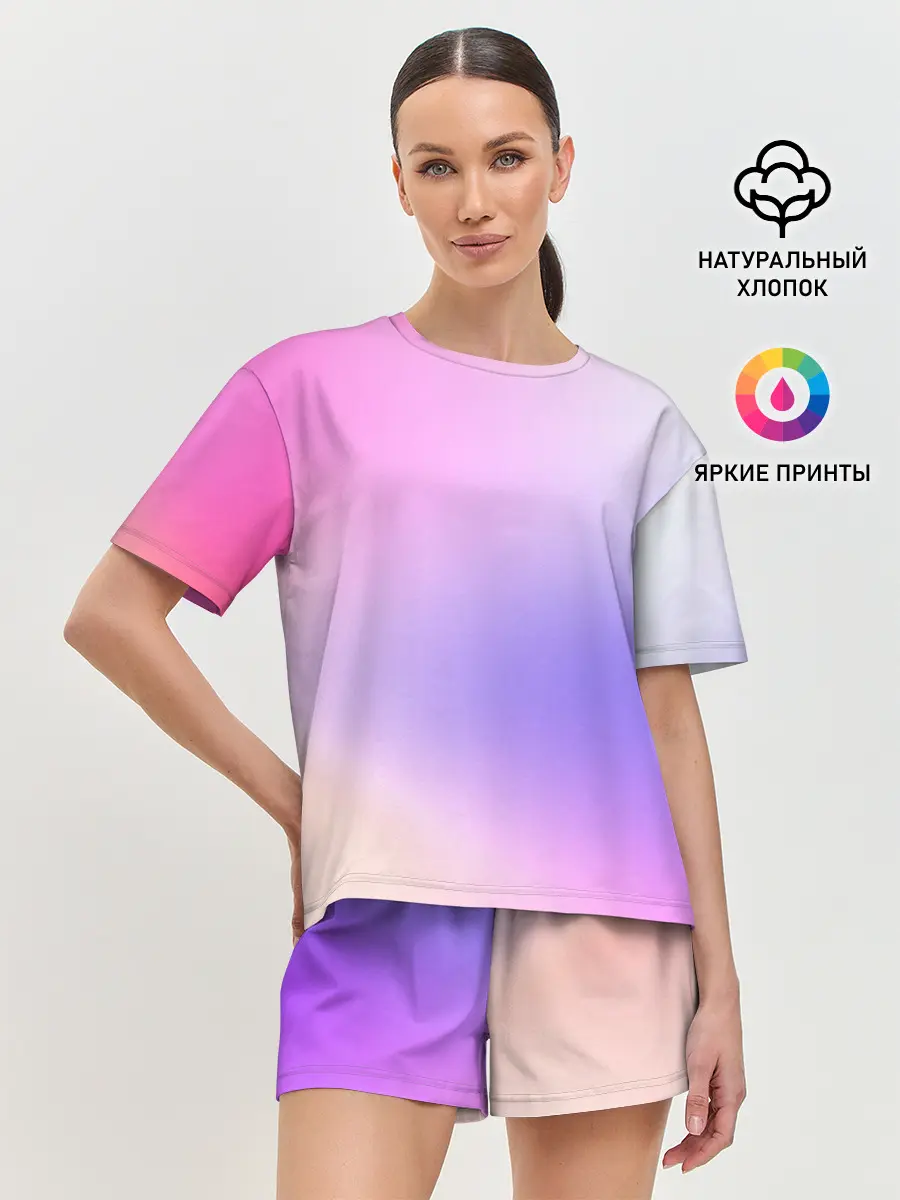 Женская пижама с шортами / светлый градиент розовый мода