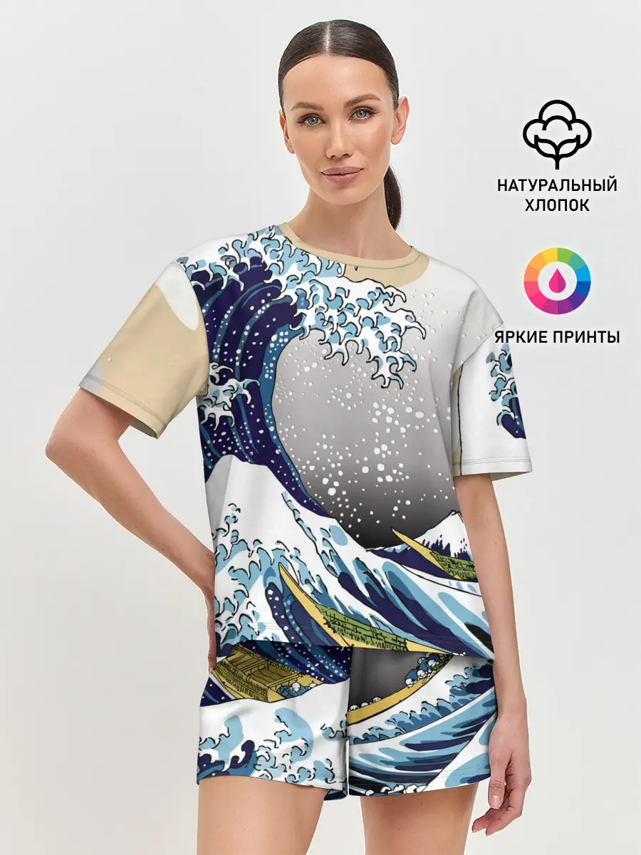 Женская пижама с шортами / The great wave off kanagawa