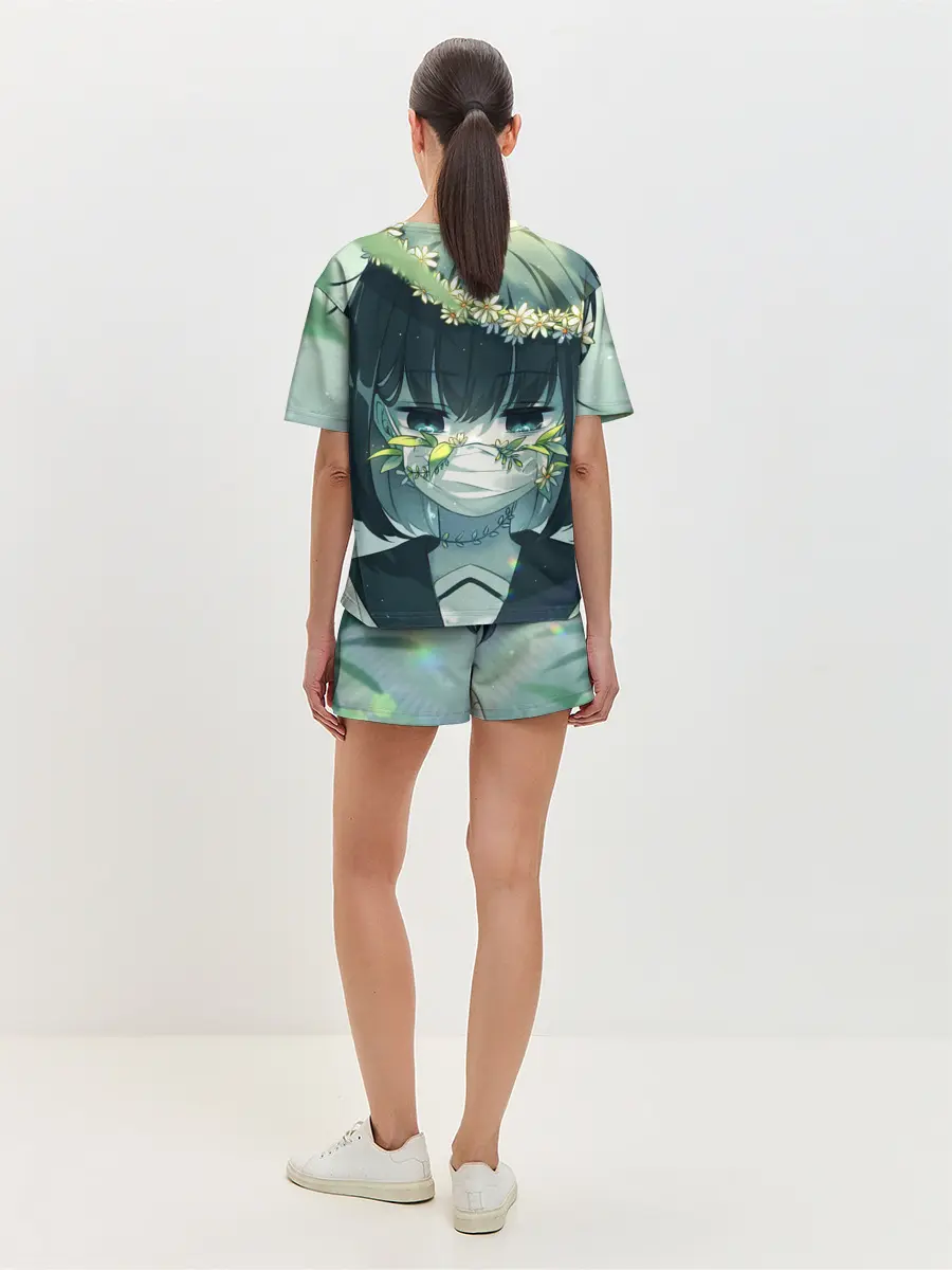 Женская пижама с шортами / аниме школьница маска цветы
