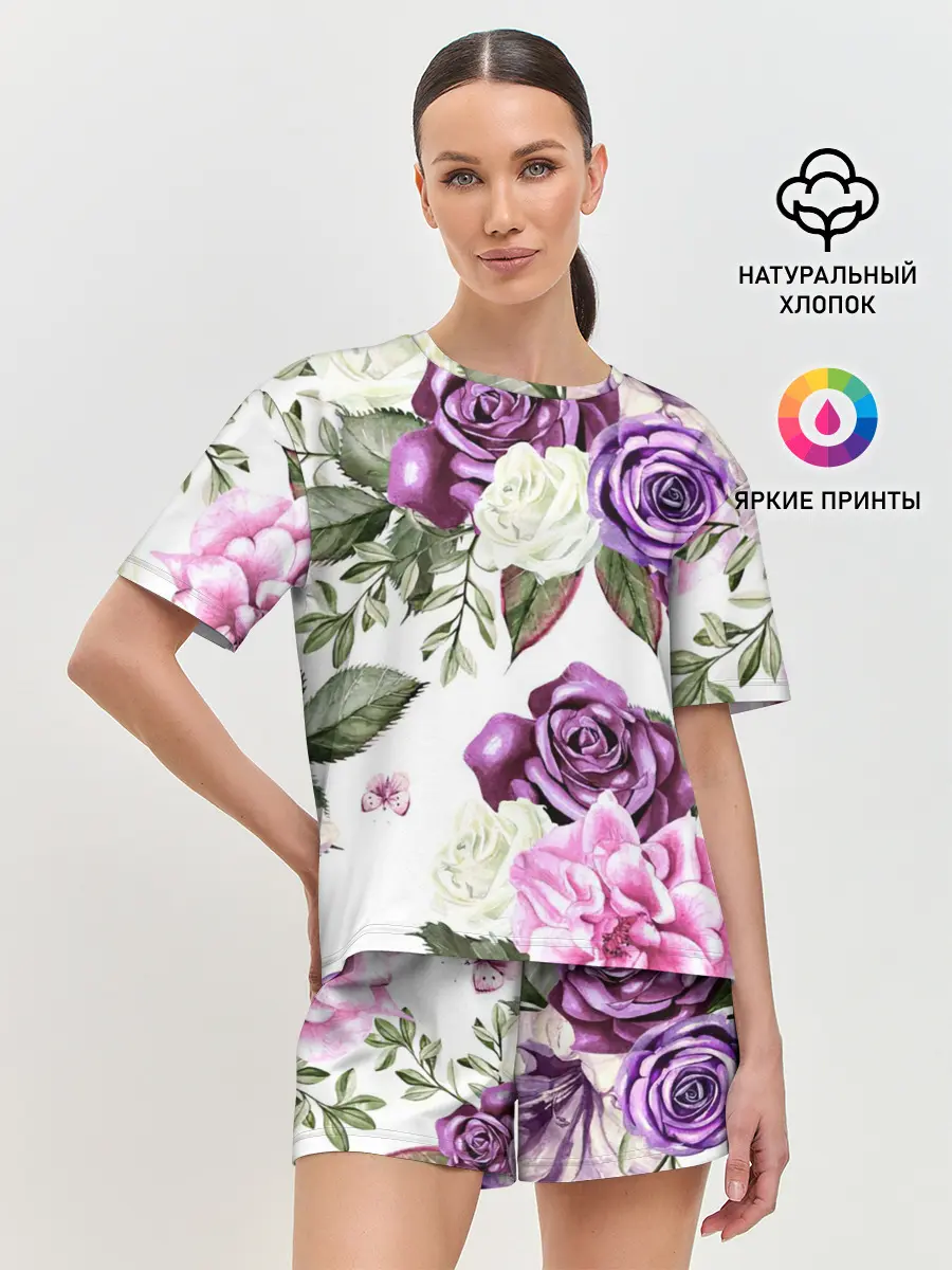 Женская пижама с шортами / Красивые розы