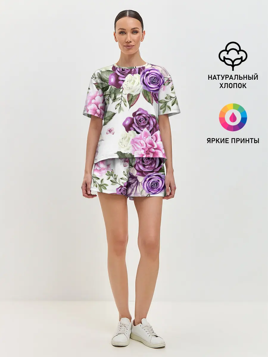 Женская пижама с шортами / Красивые розы