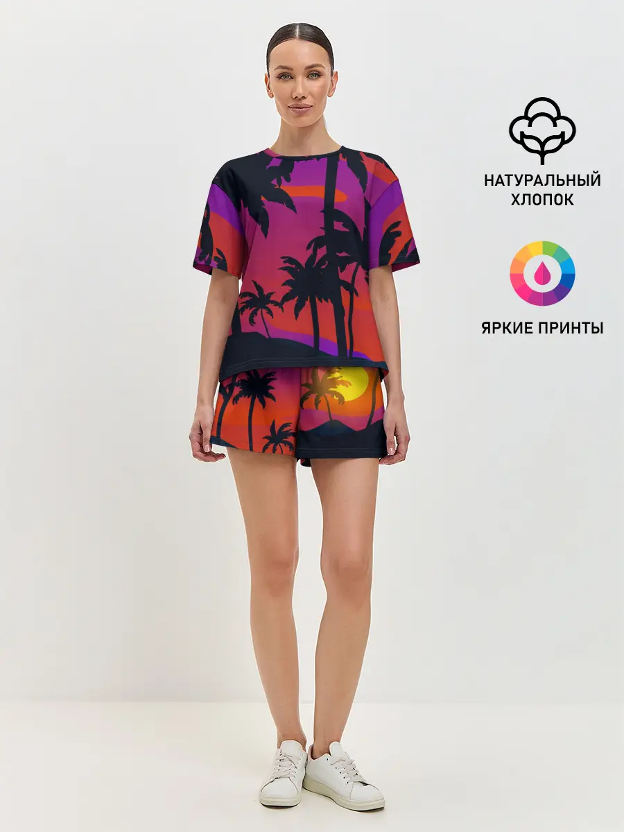 Женская пижама с шортами / Тропический пляж