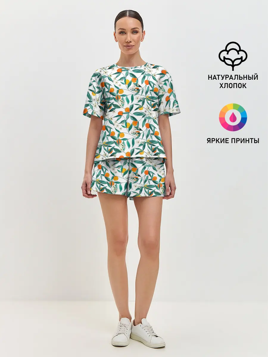 Женская пижама с шортами / Оранжевое лето