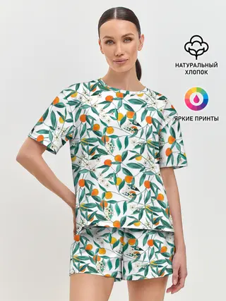 Женская пижама с шортами / Оранжевое лето