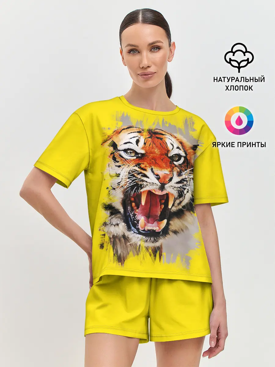 Женская пижама с шортами / Оскал тигра