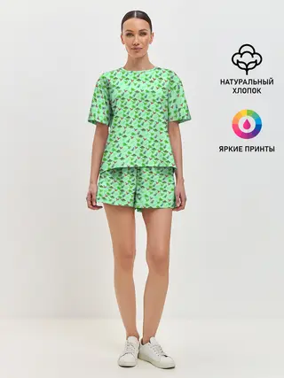 Женская пижама с шортами / dinosaurs green