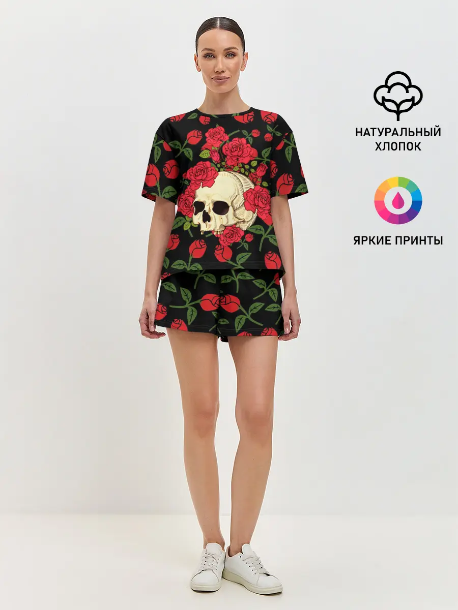 Женская пижама с шортами / Skull | Roses