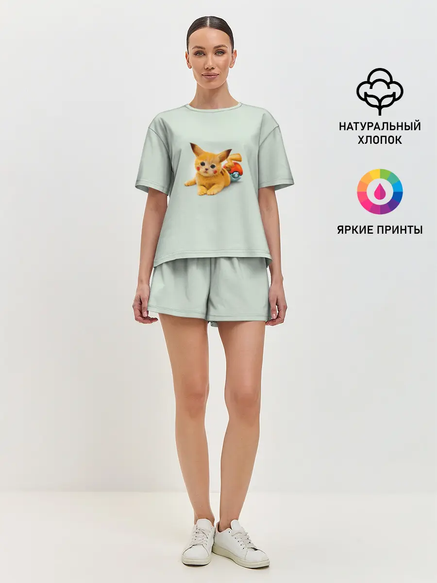 Женская пижама с шортами / Котенок покемон пикачу арт