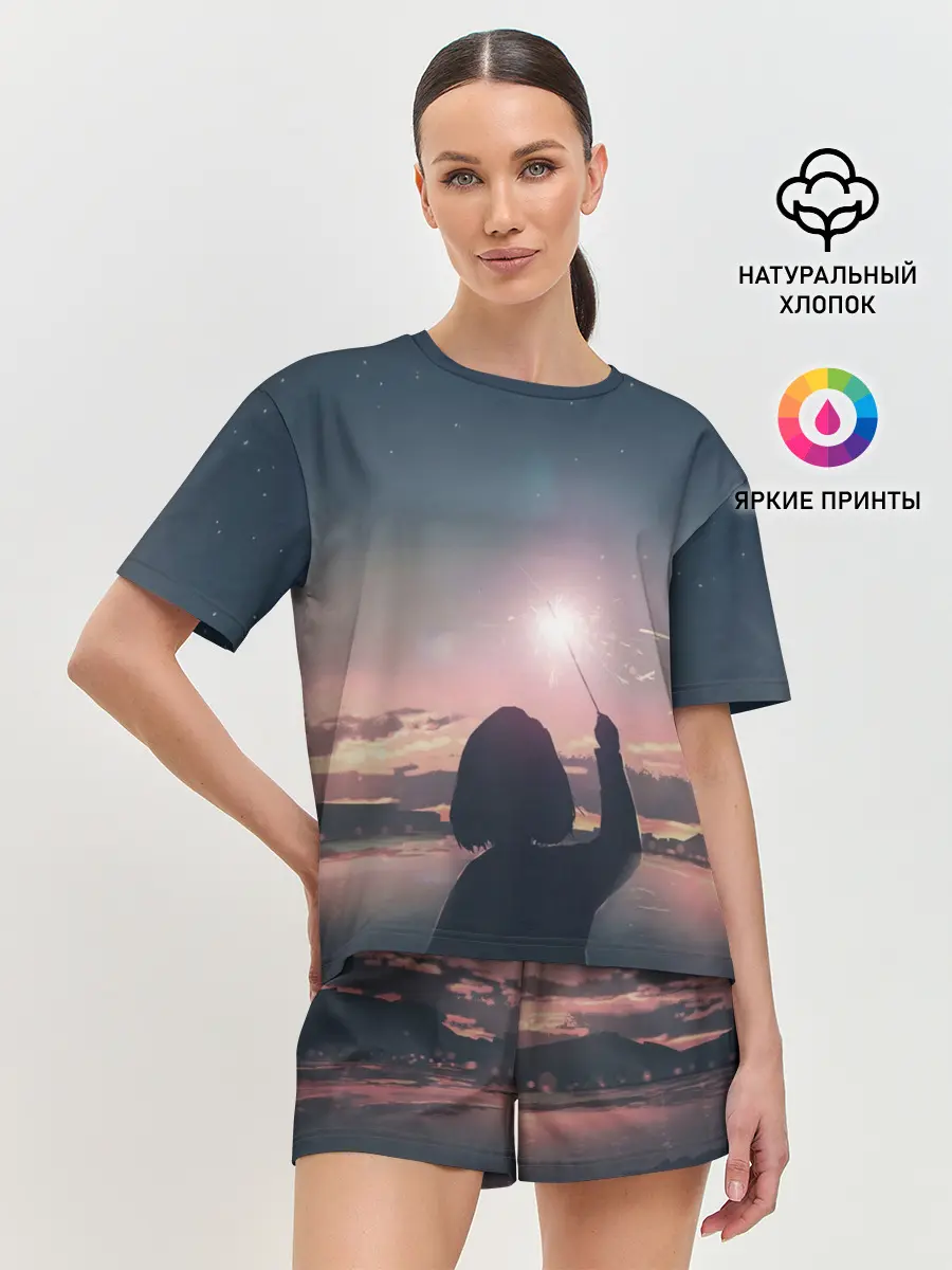 Женская пижама с шортами / девушка свечение волшебство