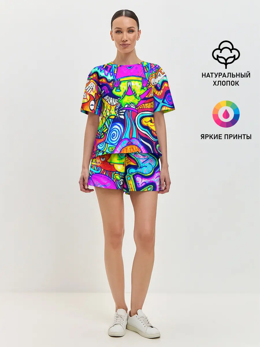 Женская пижама с шортами / КИСЛОТНЫЕ РИСУНОК