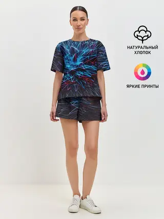 Женская пижама с шортами / Синяя абстракция