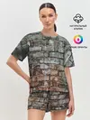 Женская пижама с шортами / кирпичная стена потеки краска