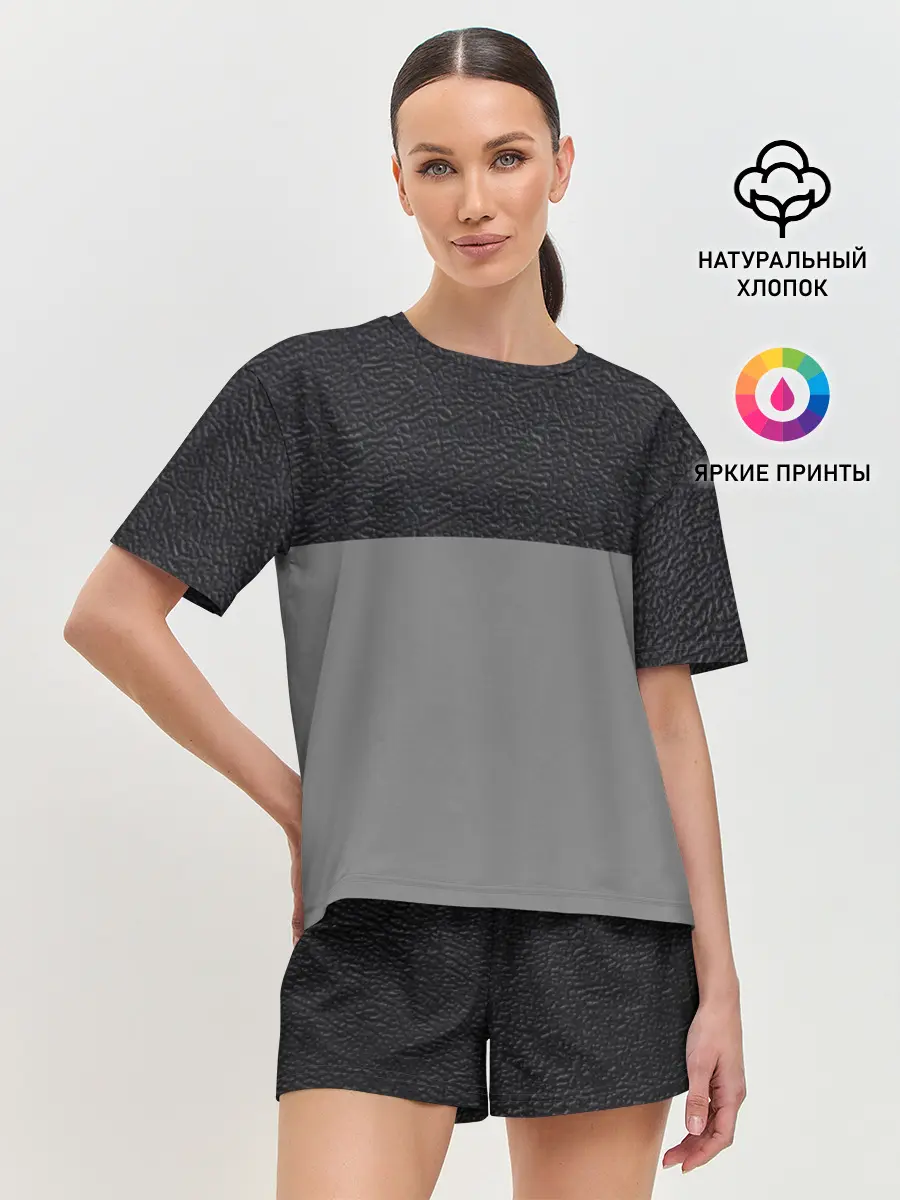 Женская пижама с шортами / текстура черная кожа рельеф