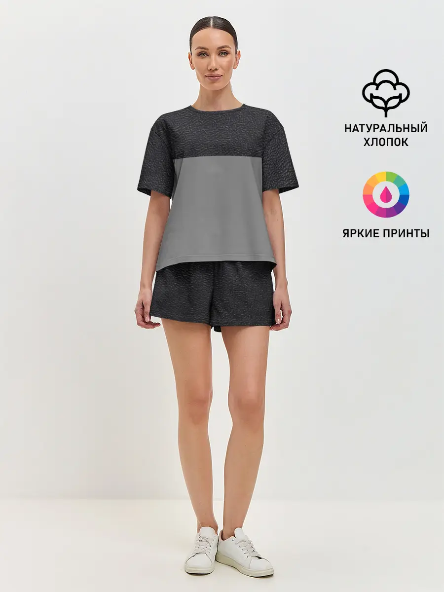 Женская пижама с шортами / текстура черная кожа рельеф