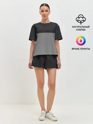 Женская пижама с шортами / текстура черная кожа рельеф