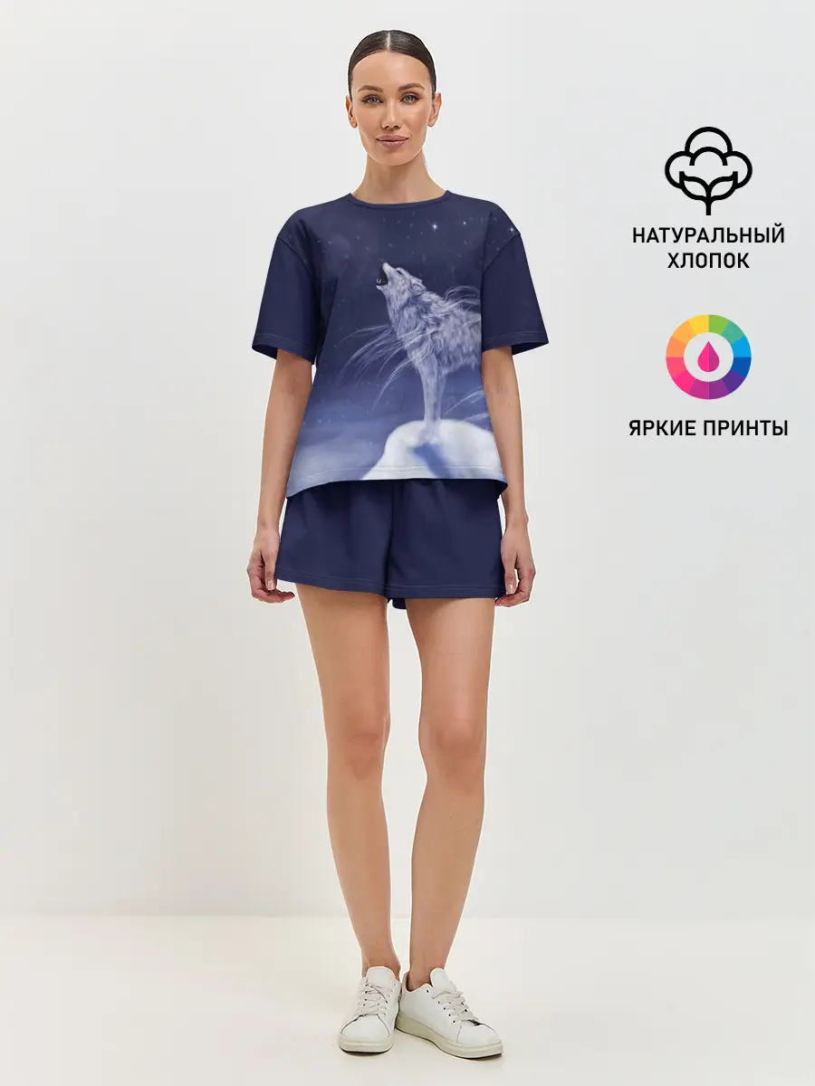 Женская пижама с шортами / WOLF WHITE