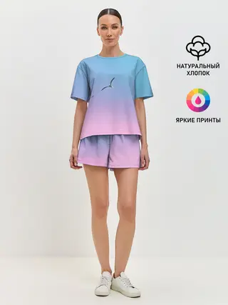 Женская пижама с шортами / чайки птицы полет градиент