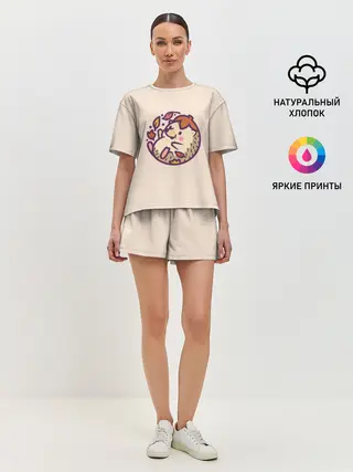 Женская пижама с шортами / Ёжик листья милый рисунок