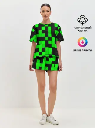 Женская пижама с шортами / ЗЕЛЕНЫЕ КУБИКИ