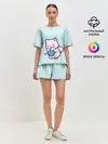 Женская пижама с шортами / Белый котенок с клубком милый
