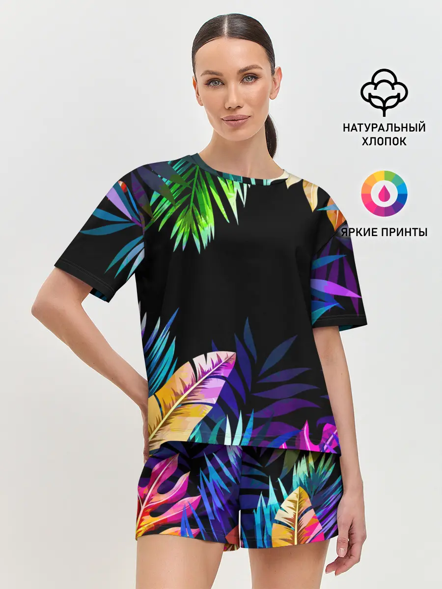Женская пижама с шортами / Тропическая Ночь