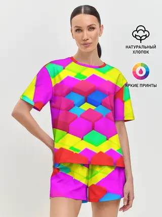 Женская пижама с шортами / ЦВЕТНЫЕ КУБИКИ