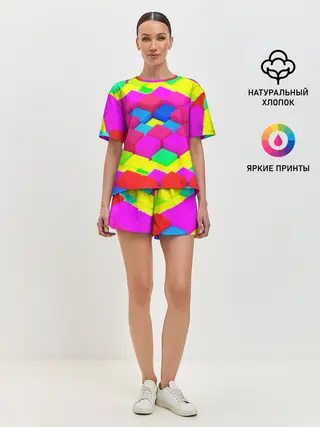 Женская пижама с шортами / ЦВЕТНЫЕ КУБИКИ