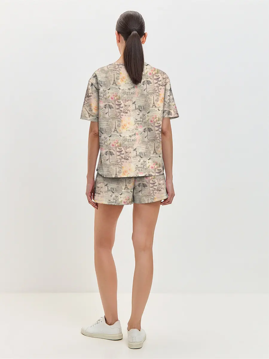 Женская пижама с шортами / Paris vintage theme