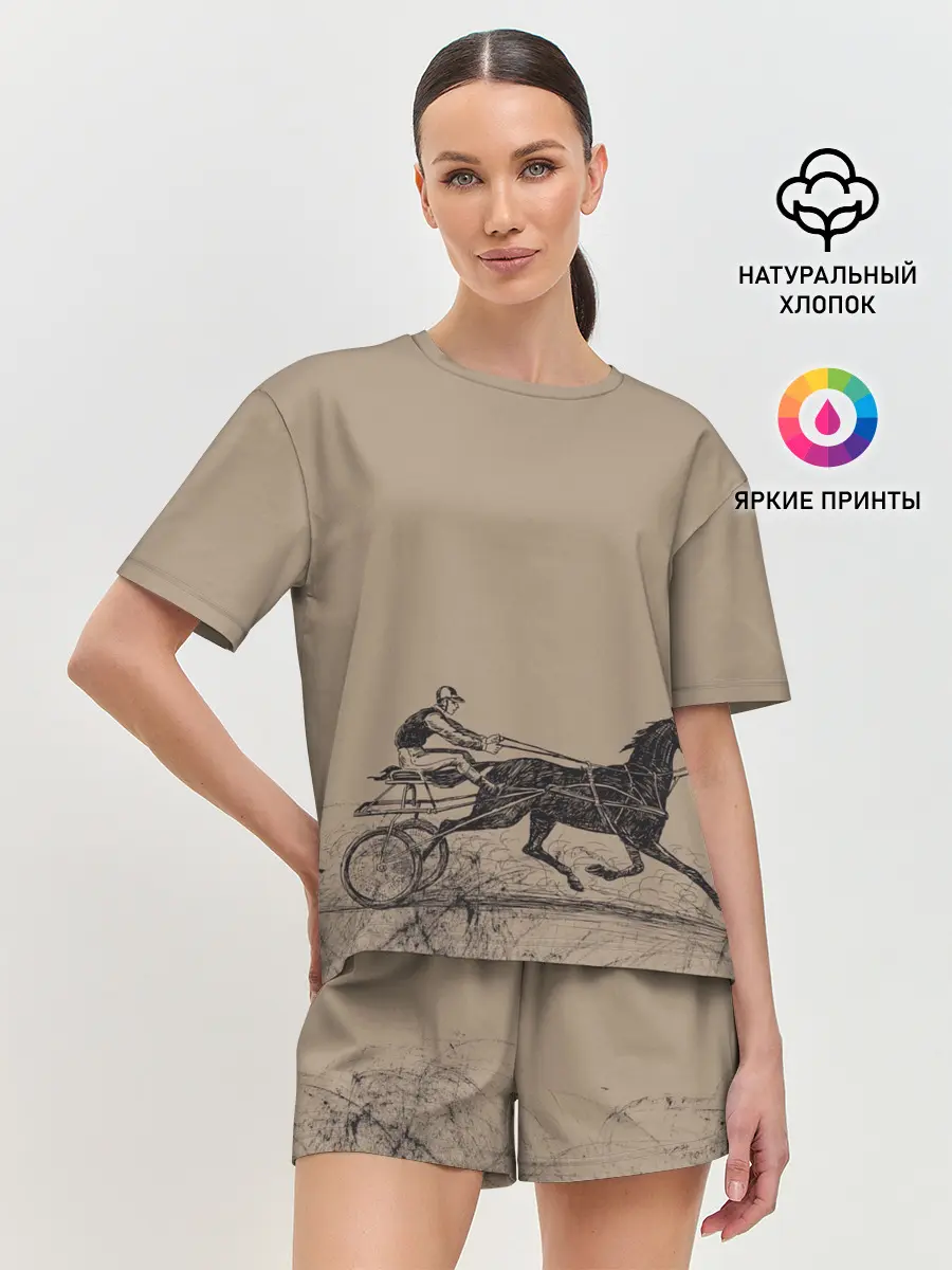 Женская пижама с шортами / лошадь с колесницей