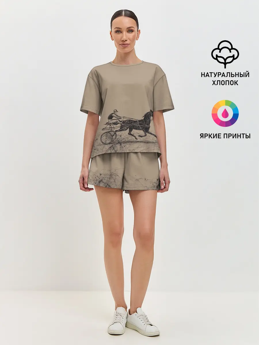 Женская пижама с шортами / лошадь с колесницей