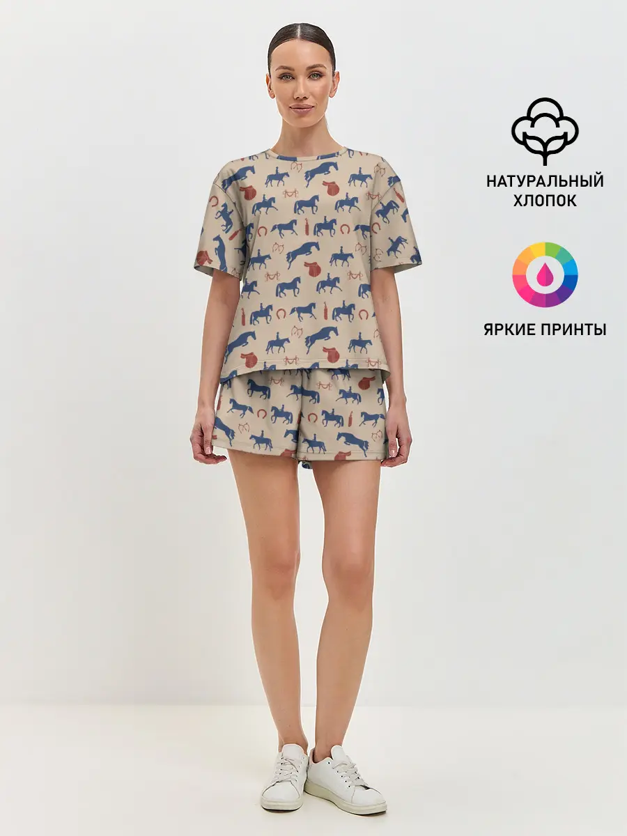 Женская пижама с шортами / кони