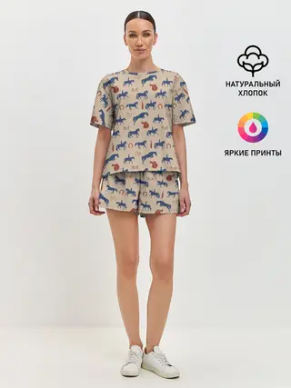 Женская пижама с шортами / кони