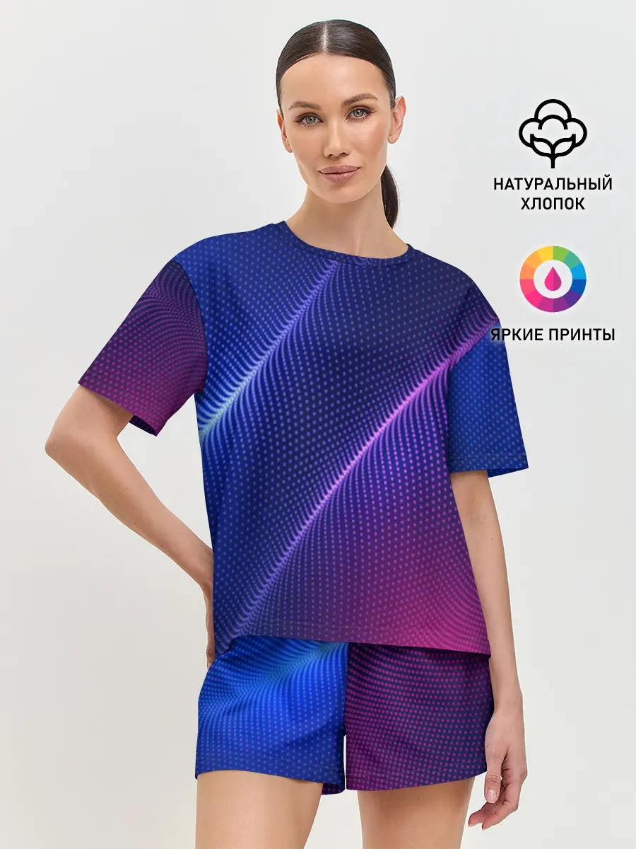 Женская пижама с шортами / фиолетово 3d волны 2020