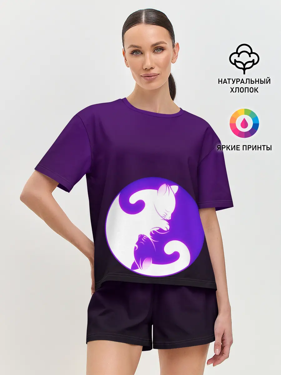 Женская пижама с шортами / Кошачий Инь - Янь