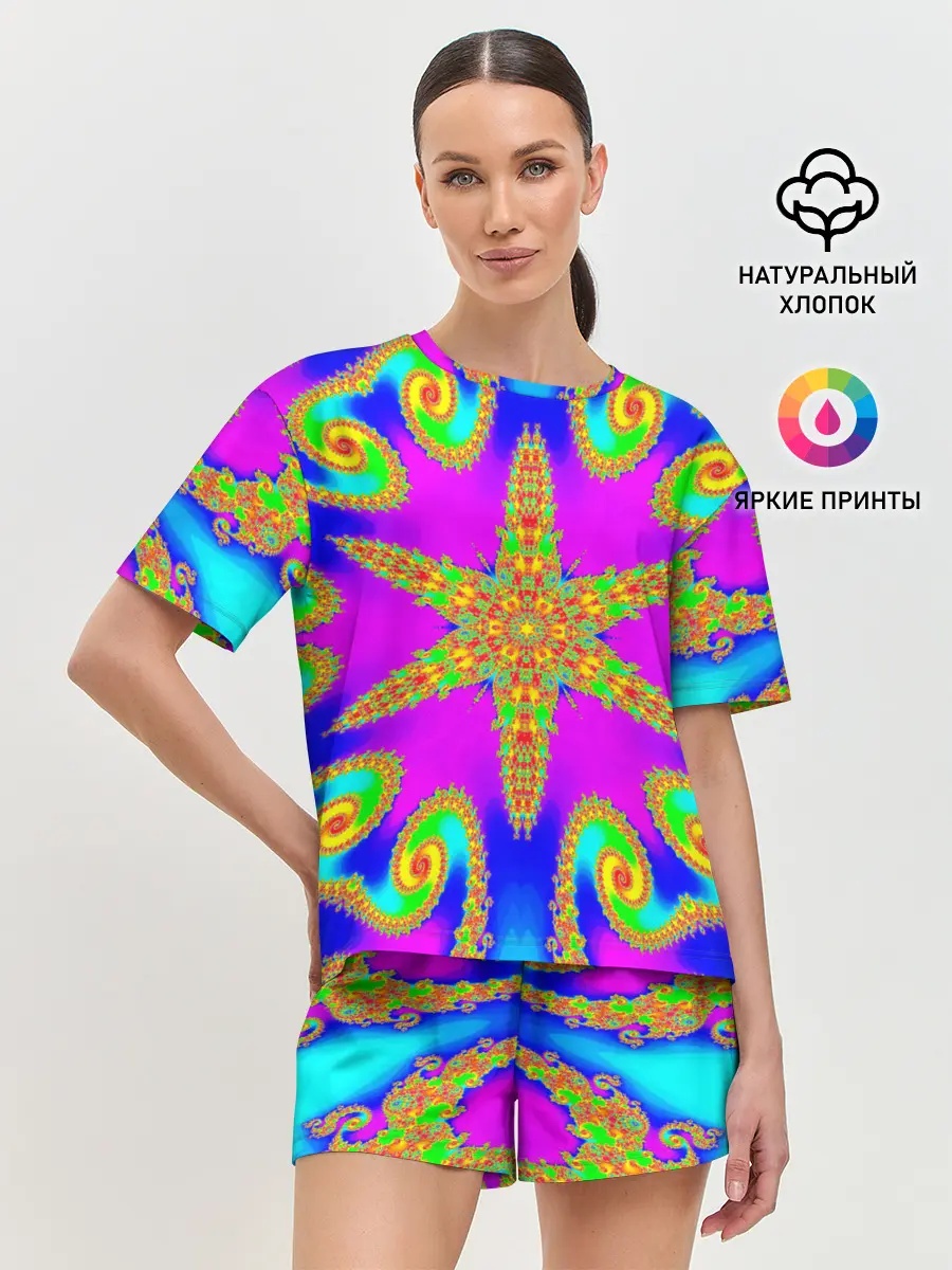 Женская пижама с шортами / Неоновый фрактал