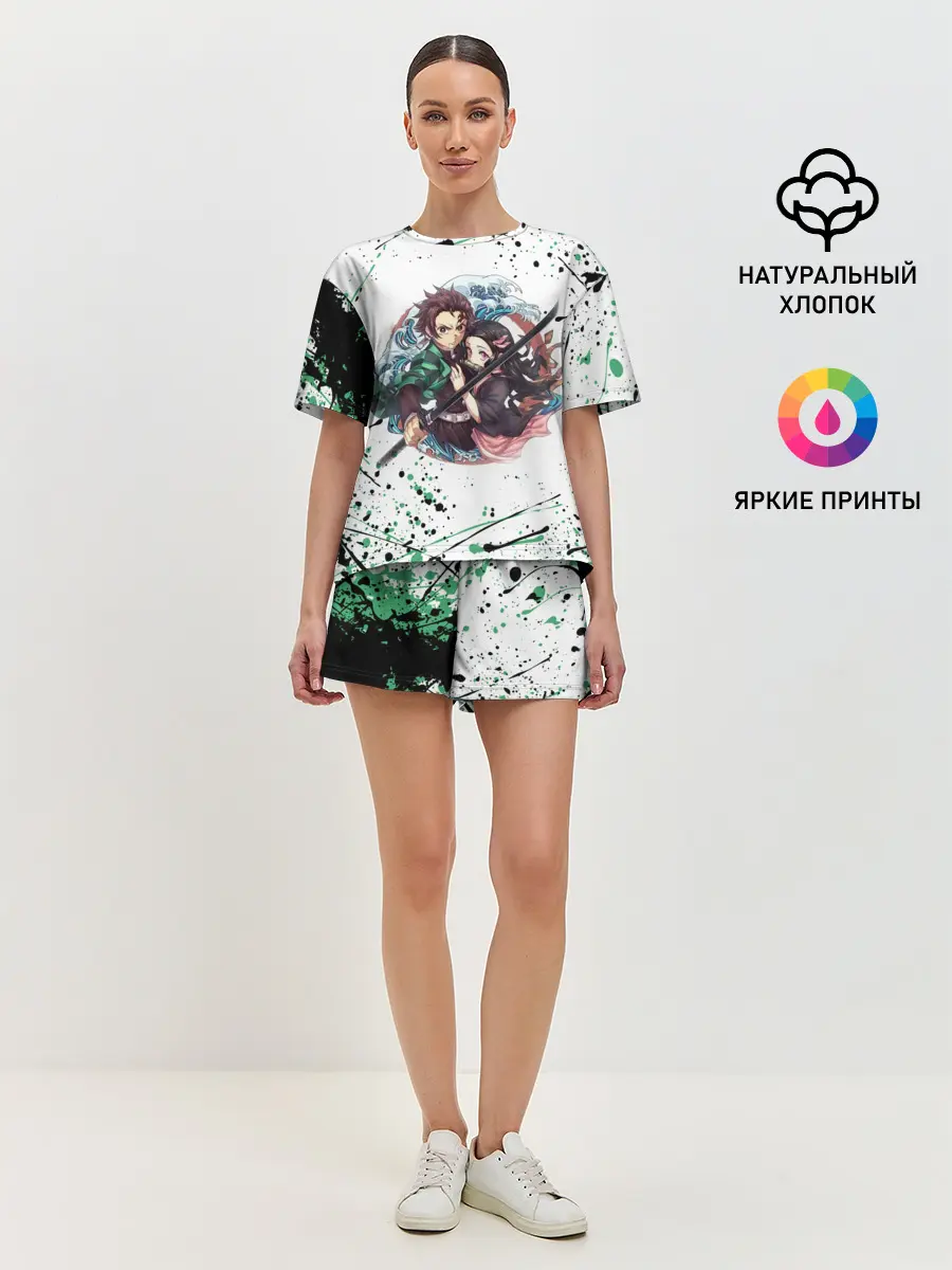 Женская пижама с шортами / Брызги красок Demon Slayer
