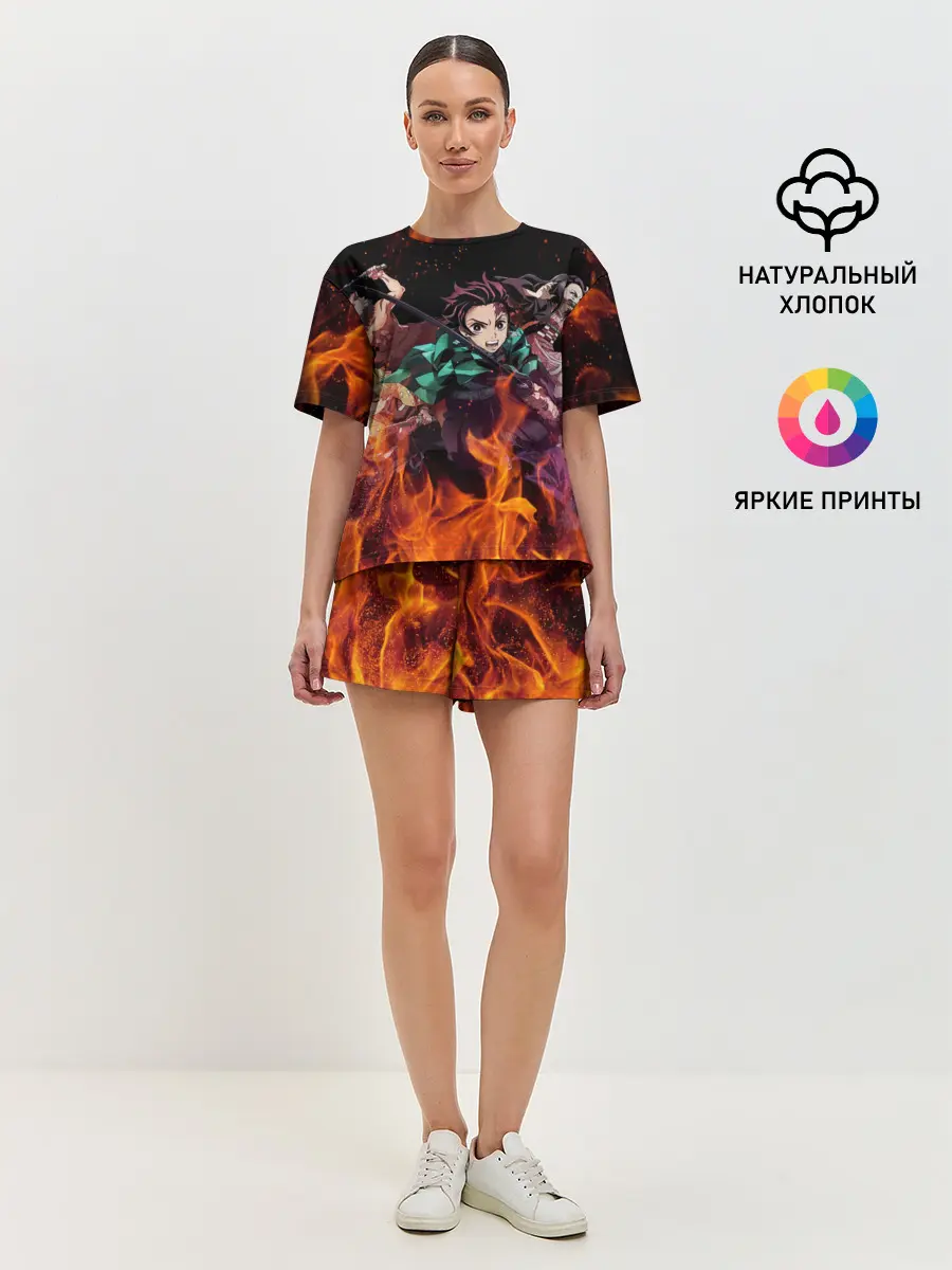 Женская пижама с шортами / Kimetsu no Yaiba в огне