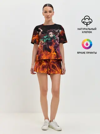 Женская пижама с шортами / Kimetsu no Yaiba в огне