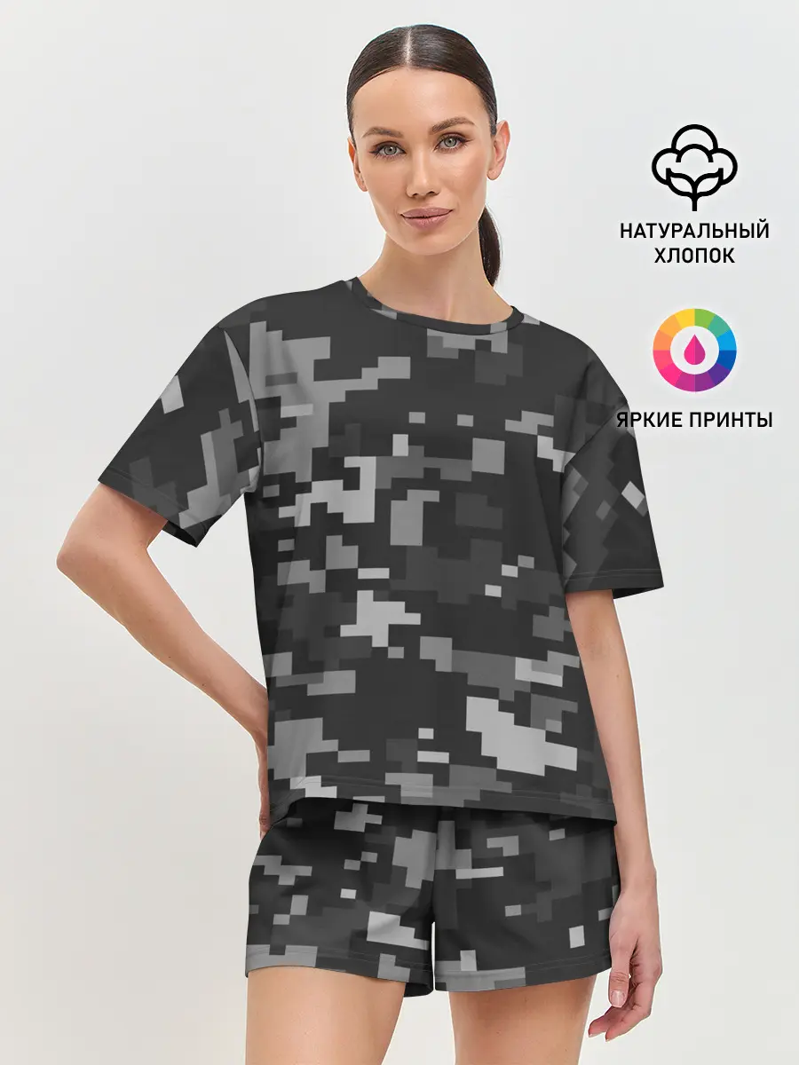 Женская пижама с шортами / Пиксельный камуфляж