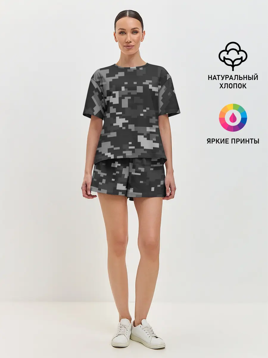 Женская пижама с шортами / Пиксельный камуфляж
