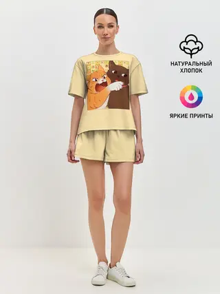 Женская пижама с шортами / Woman yelling at Cat meme