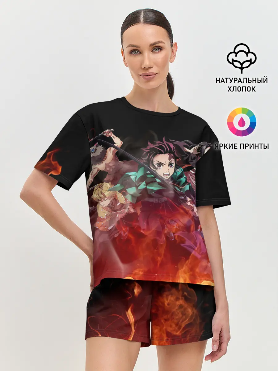 Женская пижама с шортами / Kimetsu no Yaiba в пламени
