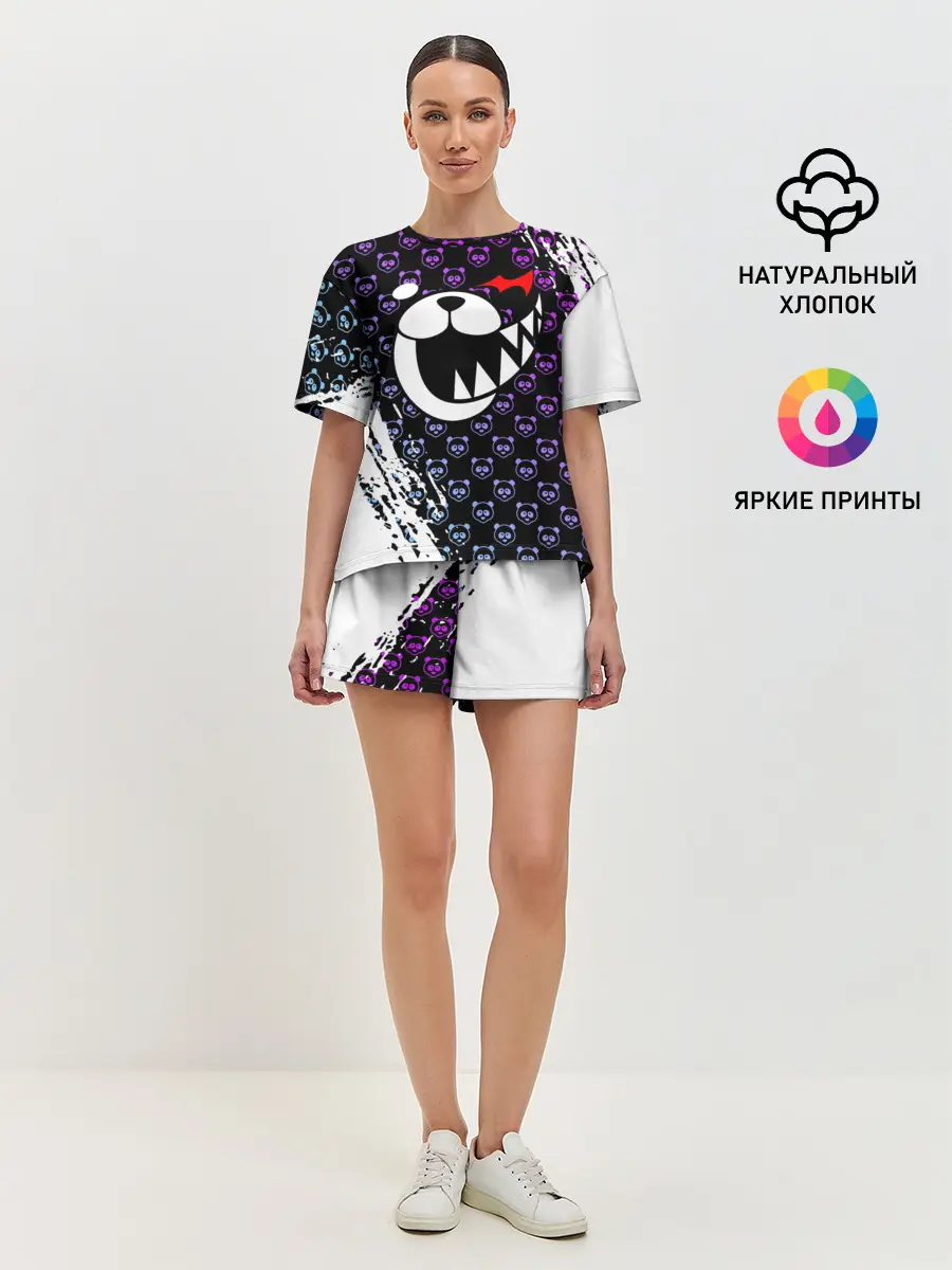 Женская пижама с шортами / Монокума на фиолетовом паттерне
