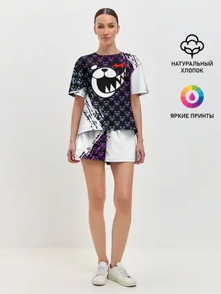 Женская пижама с шортами / Монокума на фиолетовом паттерне