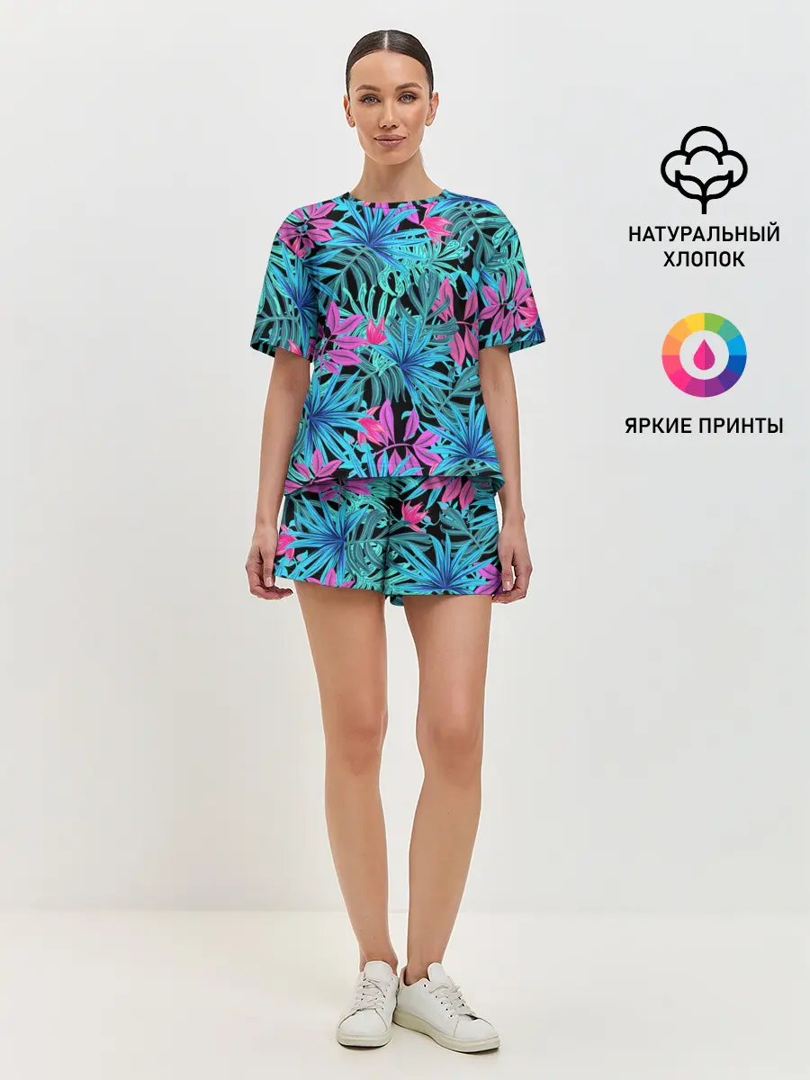 Женская пижама с шортами / Яркие цветы