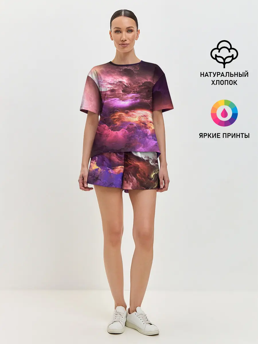 Женская пижама с шортами / закат абстракция